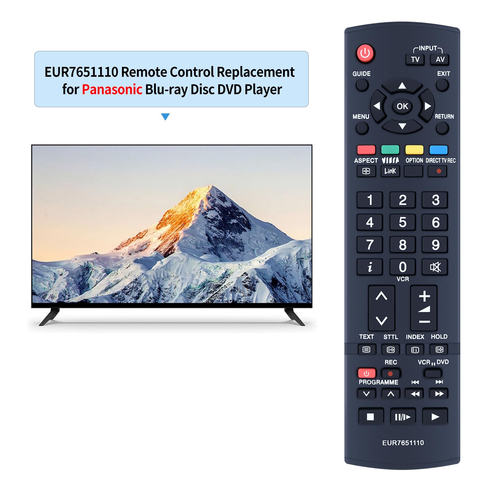TCNOUMT Replacement Panasonic TV Remote Control EUR7651110 Compatible with Panasonic Plasma Viera LCD TV TX-26LED7F TX-26LMD70 TX-32LED7FM TH-37PX7B TH-42PX60B TH-46PZ8E TH-TH42PZ700B TH-50PX60 - Image 2