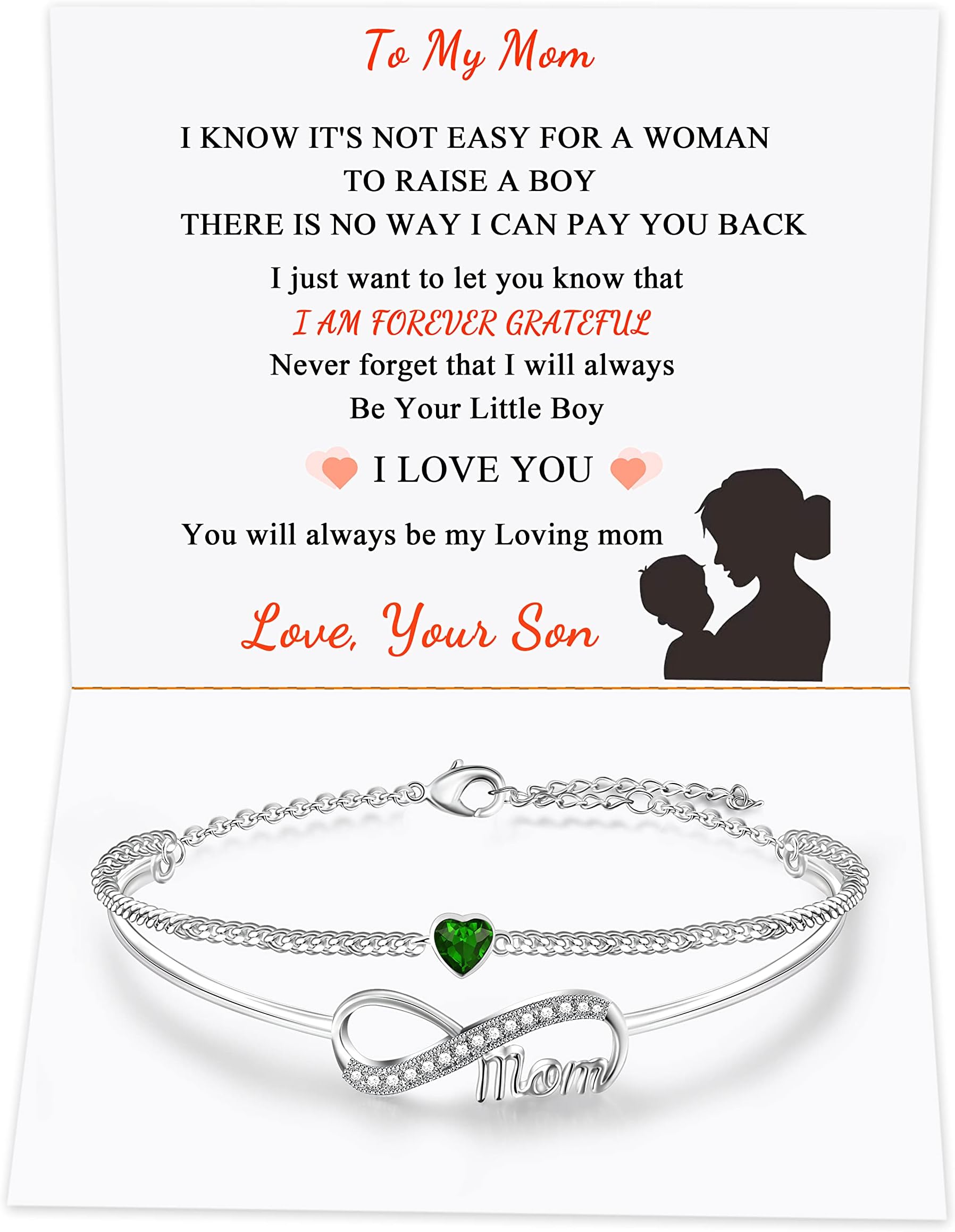 JoycuFF Mother's Day Gifts for Mom Women Infinity Love Heart Link Bracelets Birthstone Charm Birthday Anniversary Christmas Jewelry for Her Mother
