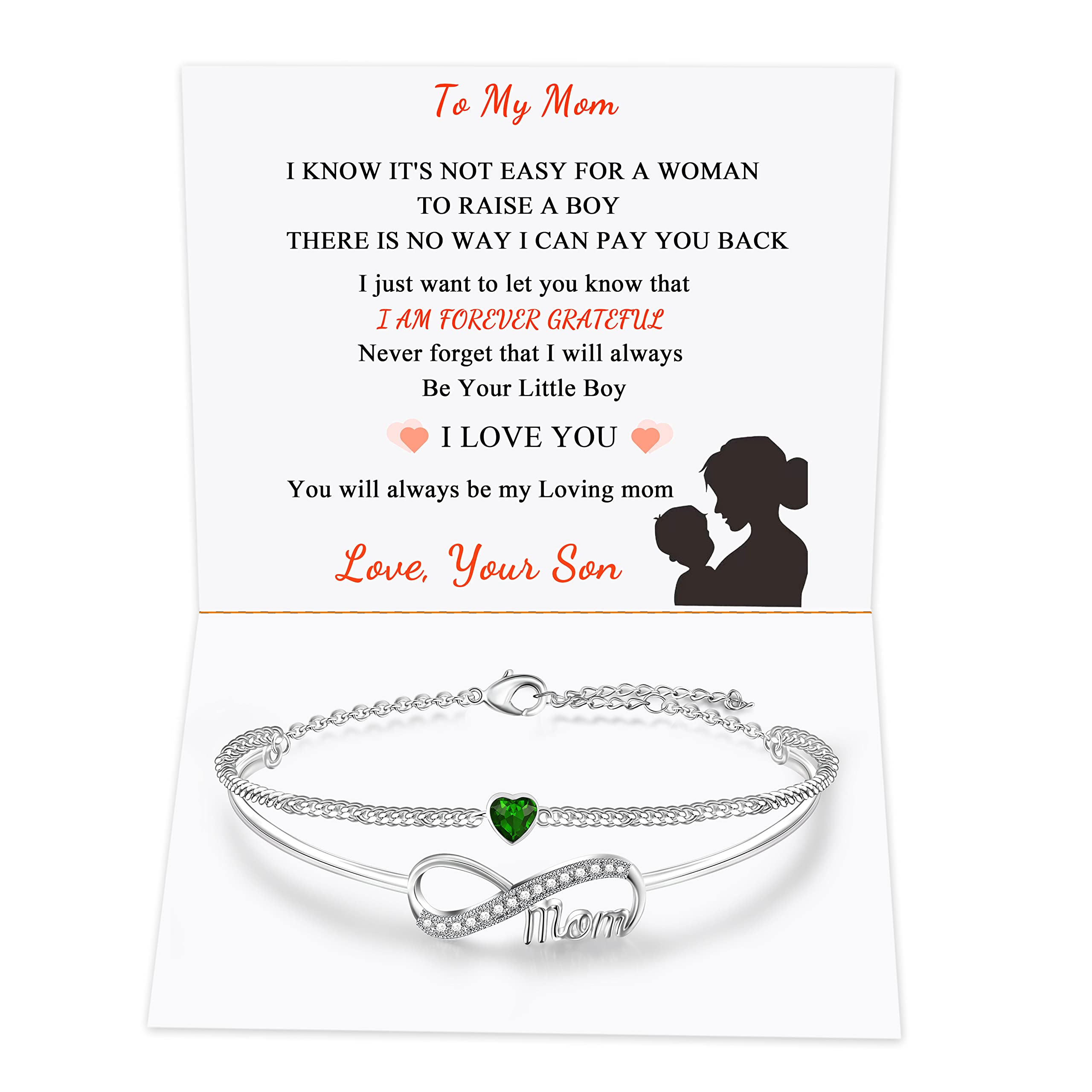 JoycuFF Mother's Day Gifts for Mom Women Infinity Love Heart Link Bracelets Birthstone Charm Birthday Anniversary Christmas Jewelry for Her Mother
