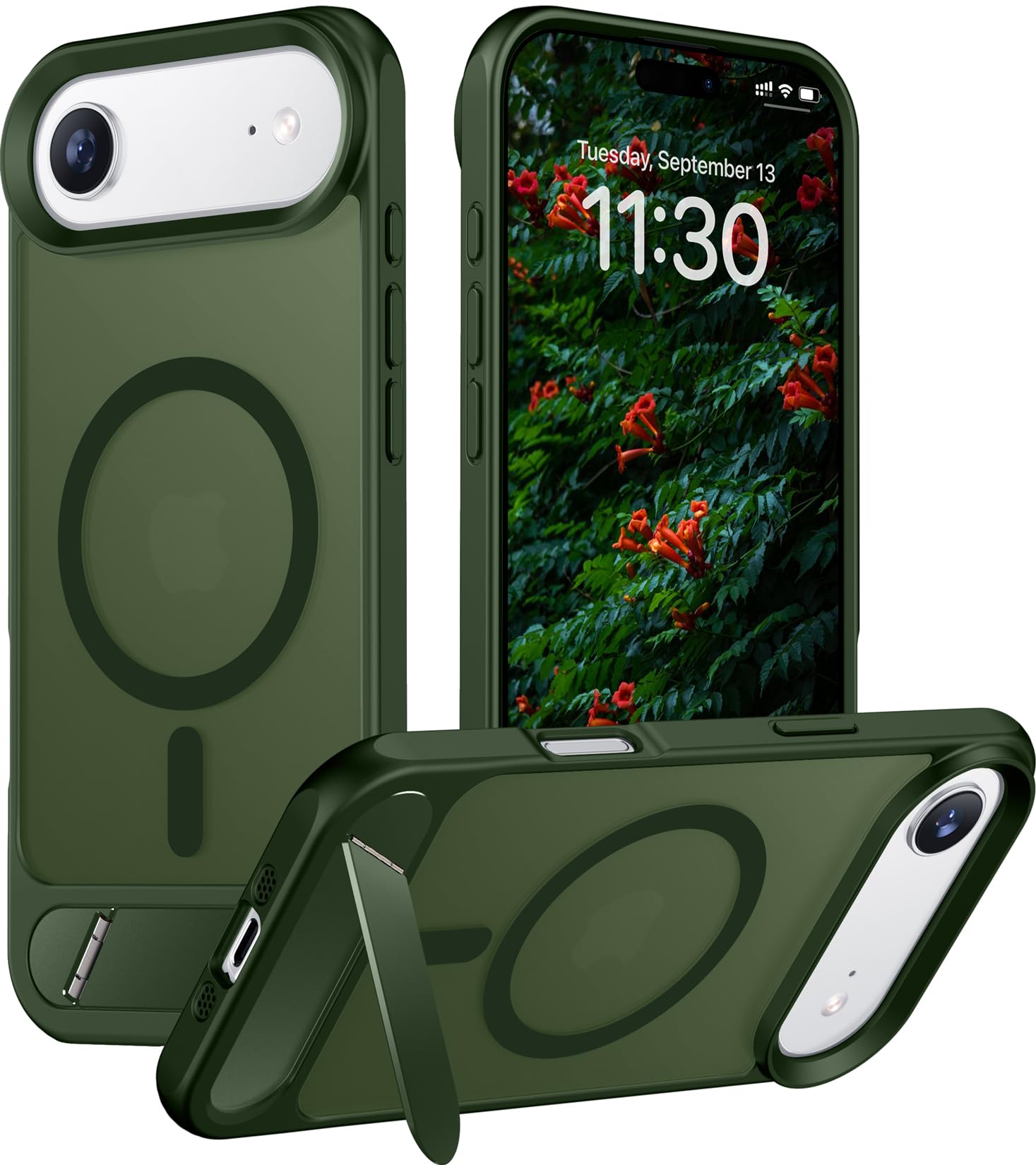 Temdan Designed for iPhone Air Case, [Built-in Invisible Kickstand][Compatible with MagSafe][Military Grade Shockproof] Slim Translucent Matte Phone Case 6.5 inch (Green)