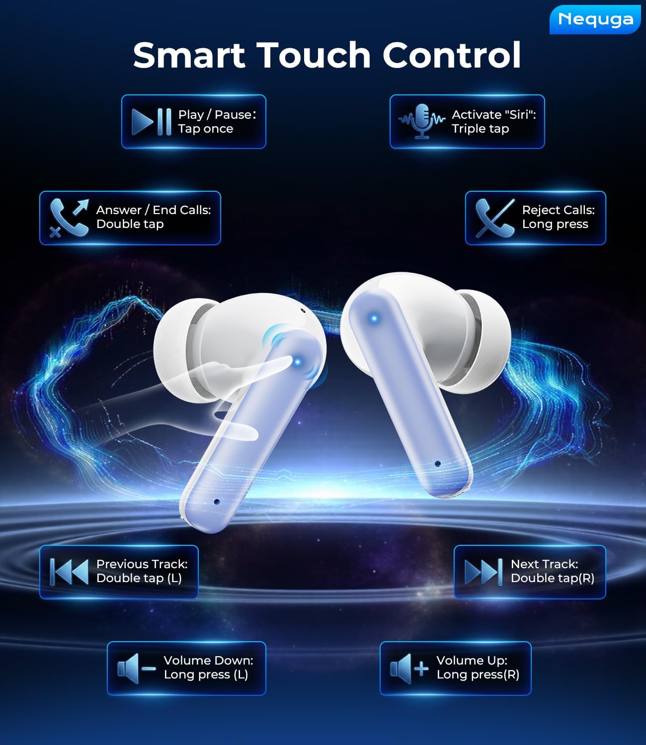 Wireless Earbuds Bluetooth Headphones, 50H Playtime Ear Buds with Mic, LED Digital Display Charging Case, IPX7 Waterproof, Deep Bass Stereo, in-Ear Earphone for iPhone Andriod Phone - Image 7