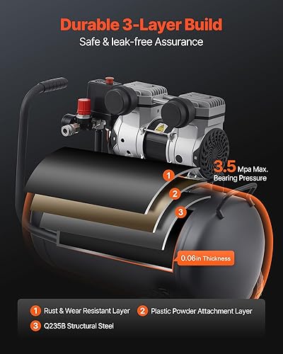 Miniatura 5 de VEVOR Compresor de aire, tanque de acero de 8 galones, 1HP 2.2 CFM@90 PSI Compresor de aire libre de aceite y presión máx. 120PSI, compresor