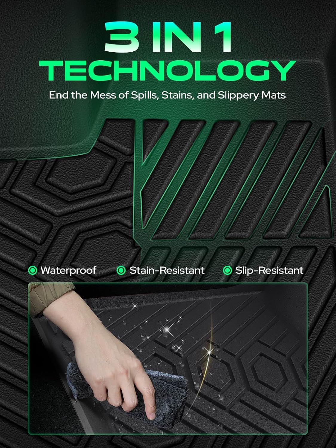 YHTAUTO Floor Mats Compatible with Tesla Model X 6-Seats 2016-2020 (Only Fit 2nd Row Seat Without Middle Console), Car Mats Custom Fit TPE Floor Liners Front & Back Seat, Black Set of 3