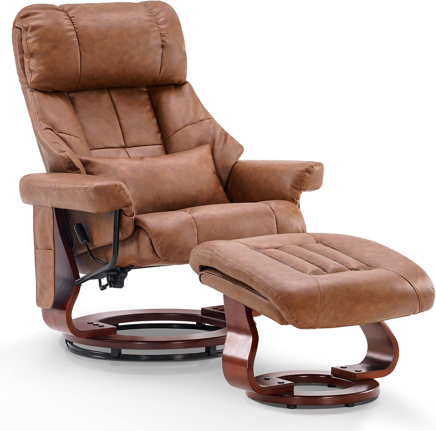 MCombo Manual Swivel Recliner with Ottoman, Reclining Chair with Vibration Massage for Small Spaces, Living Room, Office, Faux Leather 9068 (Saddle)