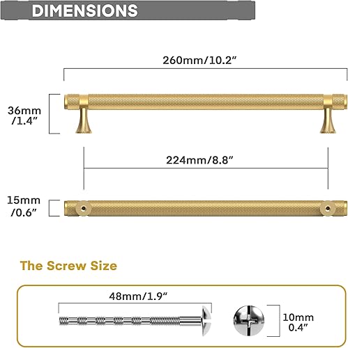 Miniatura 10 de Tirador de manija de gabinete de barra con acabado dorado satinado cepillado de latón con moleteado de 6 pulgadas (centro de agujero de 5 pulgadas)