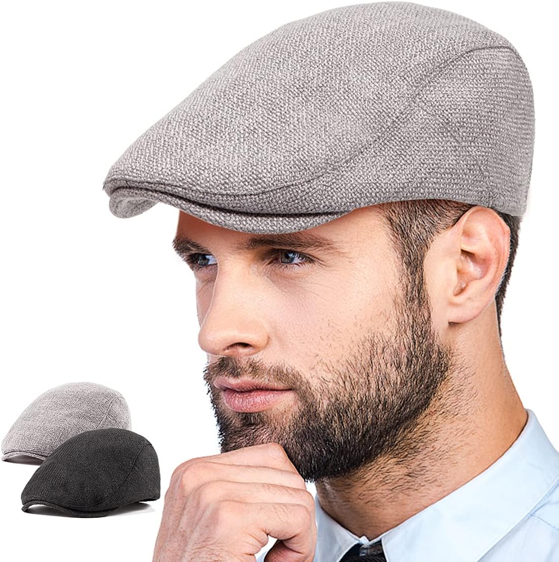 LADYBRO2 Pack Ivy Hat Newsboy Cap Men - 30% Wool Hats for Men Tweed Flat Cap Gatsby Hat