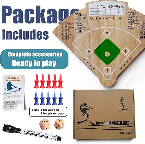Miniatura 4 de Juego de mesa de béisbol, juego de ocio hecho en roble para deporte juego de mesa de batalla para fiesta familiar, vacaciones, café, viajes, tiempo
