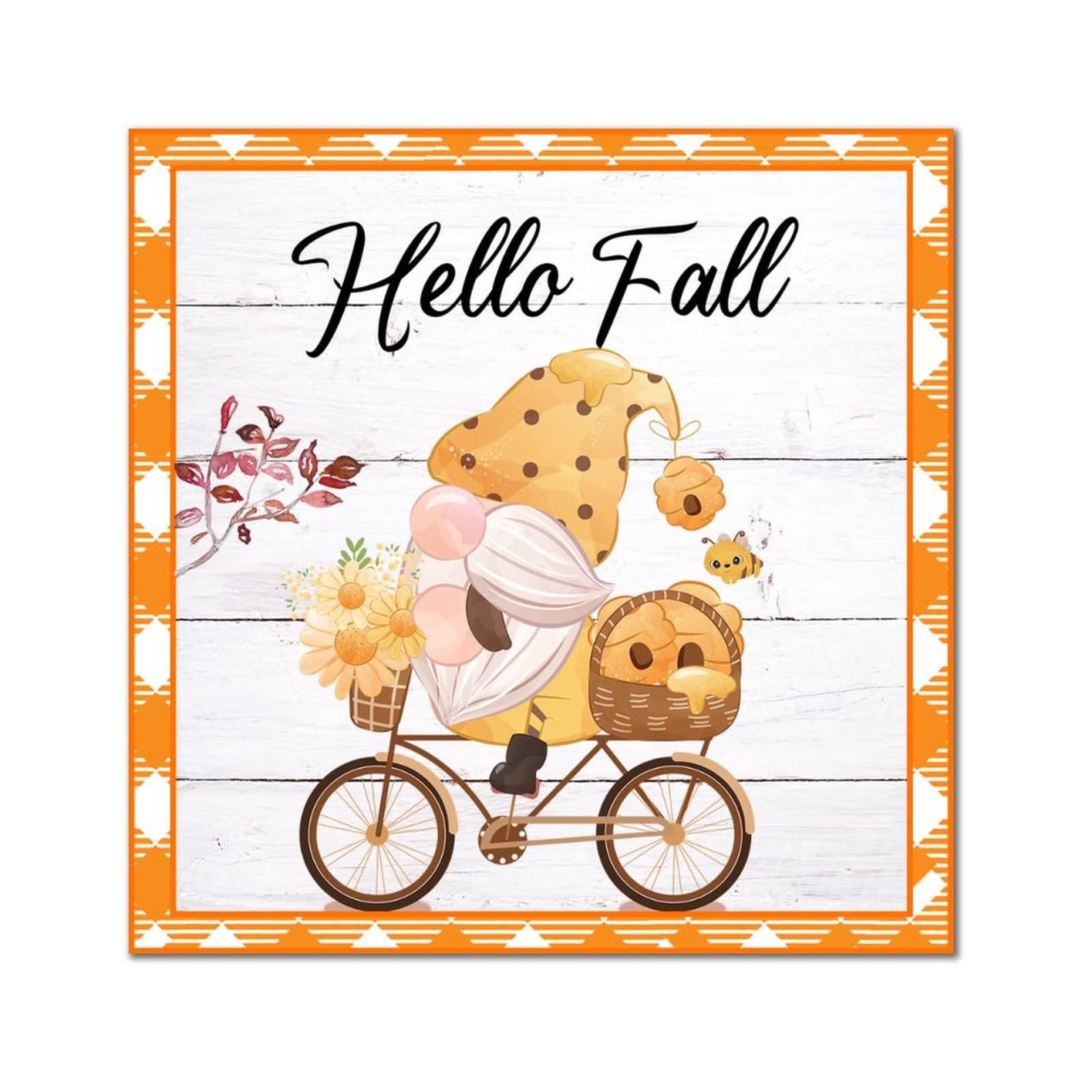 Plaque murale en bois Hello Fall 30x30 cm décor suspendu