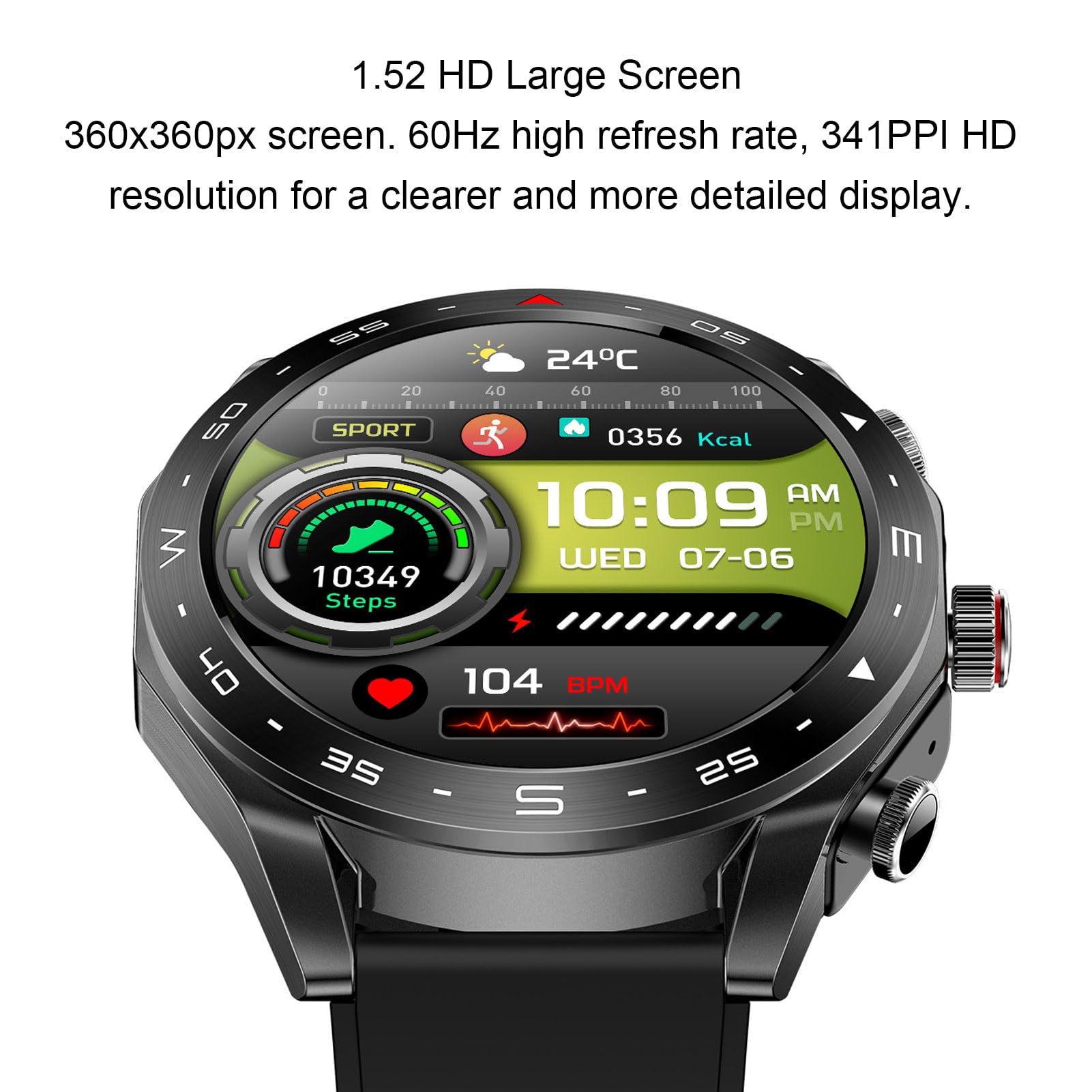Fabater Reloj Inteligente con Auriculares, Reloj Deportivo IP67 Impermeable | Pantalla HD 360×360 px, 60 Hz y 341 ppi; auriculares BT, clima y deporte, Responder y Realizar Llamadas, for Uso Deporte