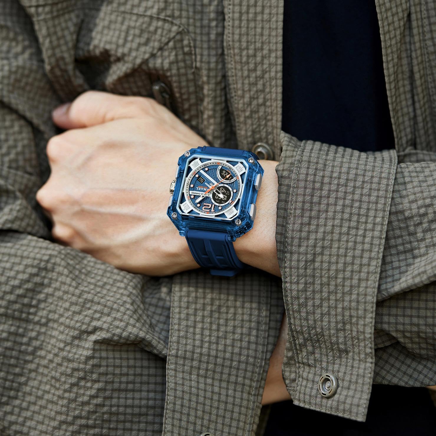 CARLIEN Orologio digitale quadrato trasparente da uomo impermeabile 50M