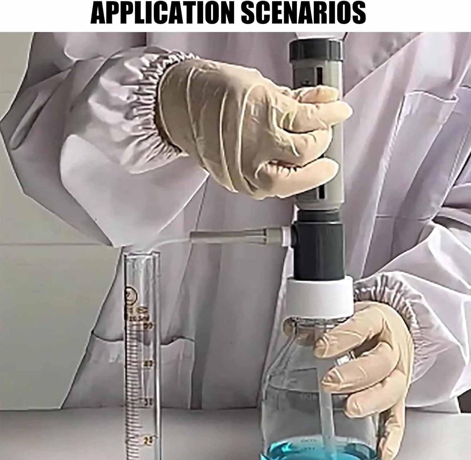 Dozownik laboratoryjny do pipet, dozownik 0-25 ml do stosowania na szyjce butelek laboratoryjnych, z plastikową butelką o pojemności 500 ml/1000 ml, precyzyjna skala pomiarowa i dawka