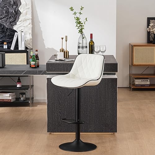 Kidol & Shellder Bar Stools Adjustable Barstool Swivel Counter Height Bar Stoosl Soft Thicked Faux Leather Bar Chairs,White,3 Mins Quick Assembly,Lold up to 300lbs(Single)