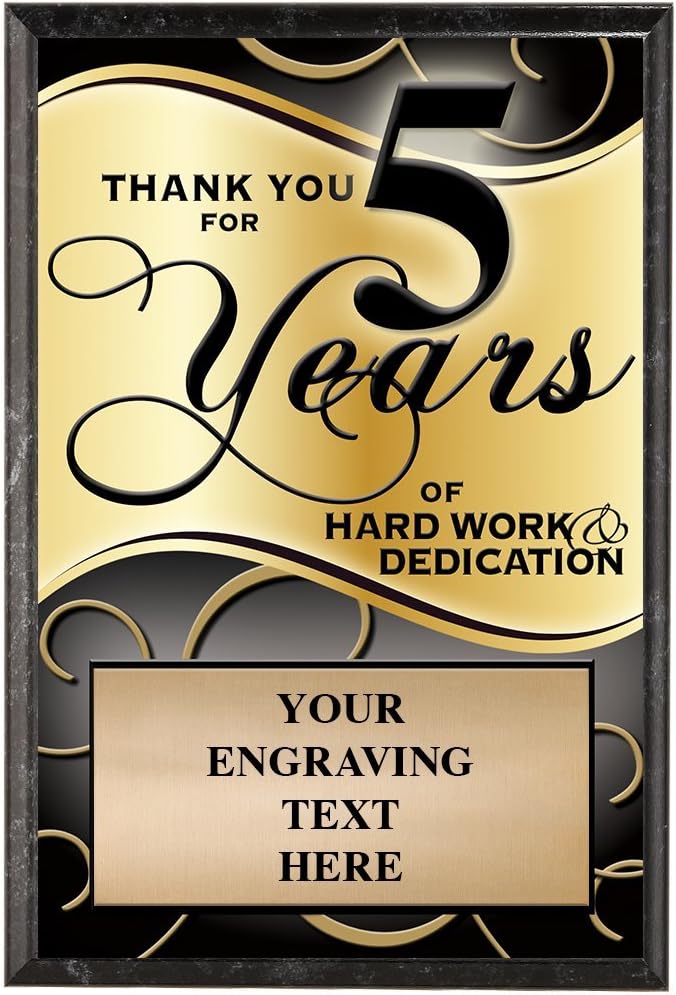 Corporate Plaques - 5 x 7 Thank You for 5 Years Recognition Trophy Plaque Award Prime
