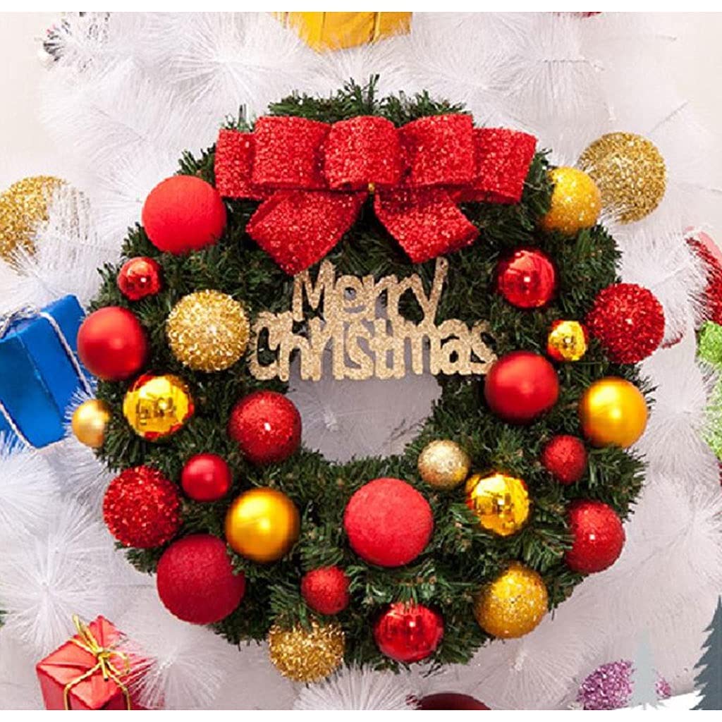 FLXHSA Wianek bożonarodzeniowy Wianek bożonarodzeniowy z czerwonymi połyskującymi kokardkami Dekoracja okna Wianek bożonarodzeniowy Sztuczna girlanda bożonarodzeniowa na przyjęcie sylwestrowe Wień