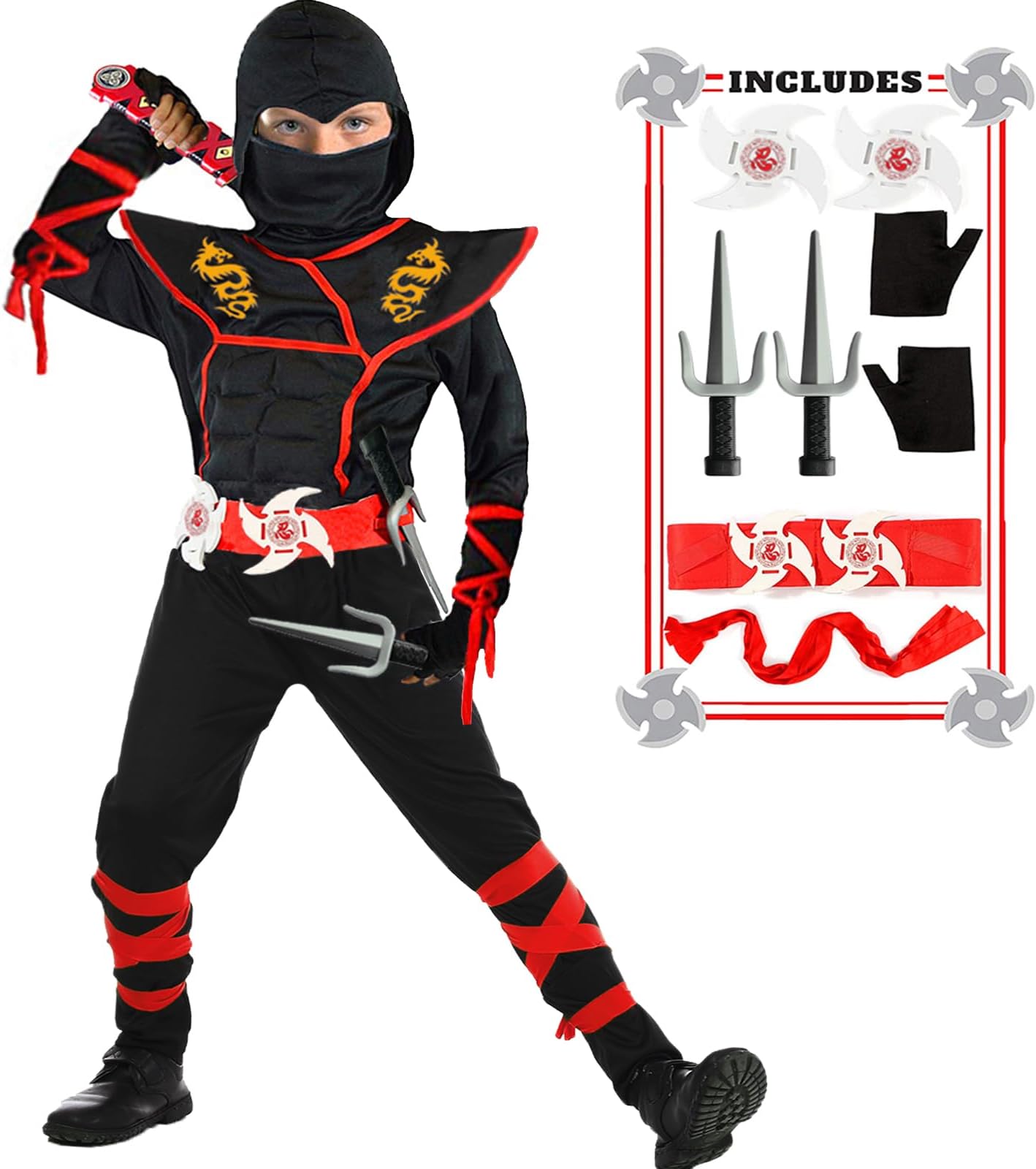 Kids Ninja Costumes Set Halloween Ninja Cosplay Costume with Luxury Ninjas Accessories Toys for Boys Girls