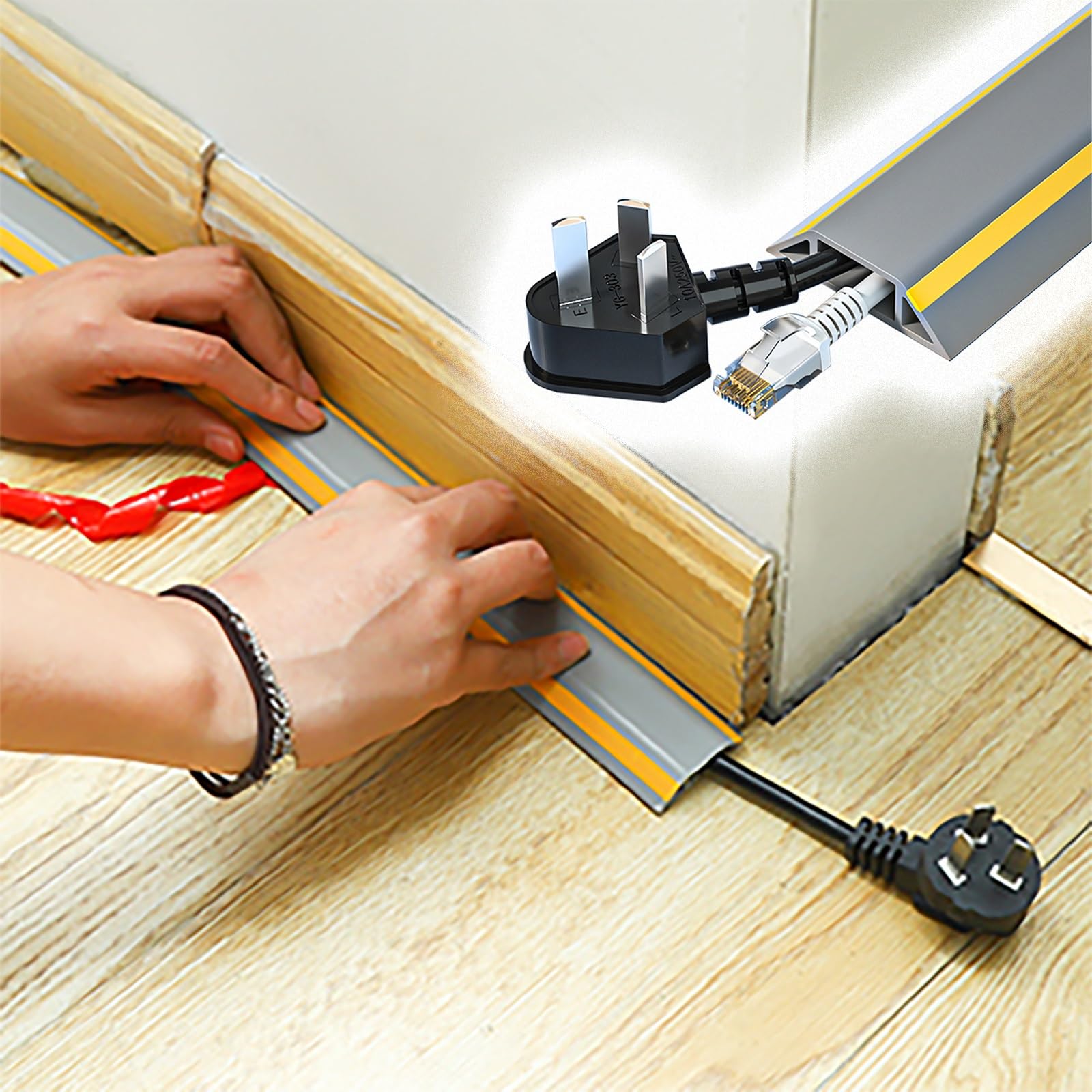 Cord Management Wire Cable Hider Cover Osłony przewodów kablowych do narożnika ściany Szary, 1 m 2 3 5 8 10 15 16 20 m Miękkie samoprzylepne uchwyty do zarządzania paskami kablowymi i wytrzymała podło