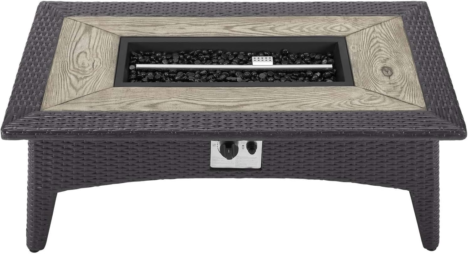 Modway Splendor Wicker Rattan Rectangular Propane Gas Fire Pit Table