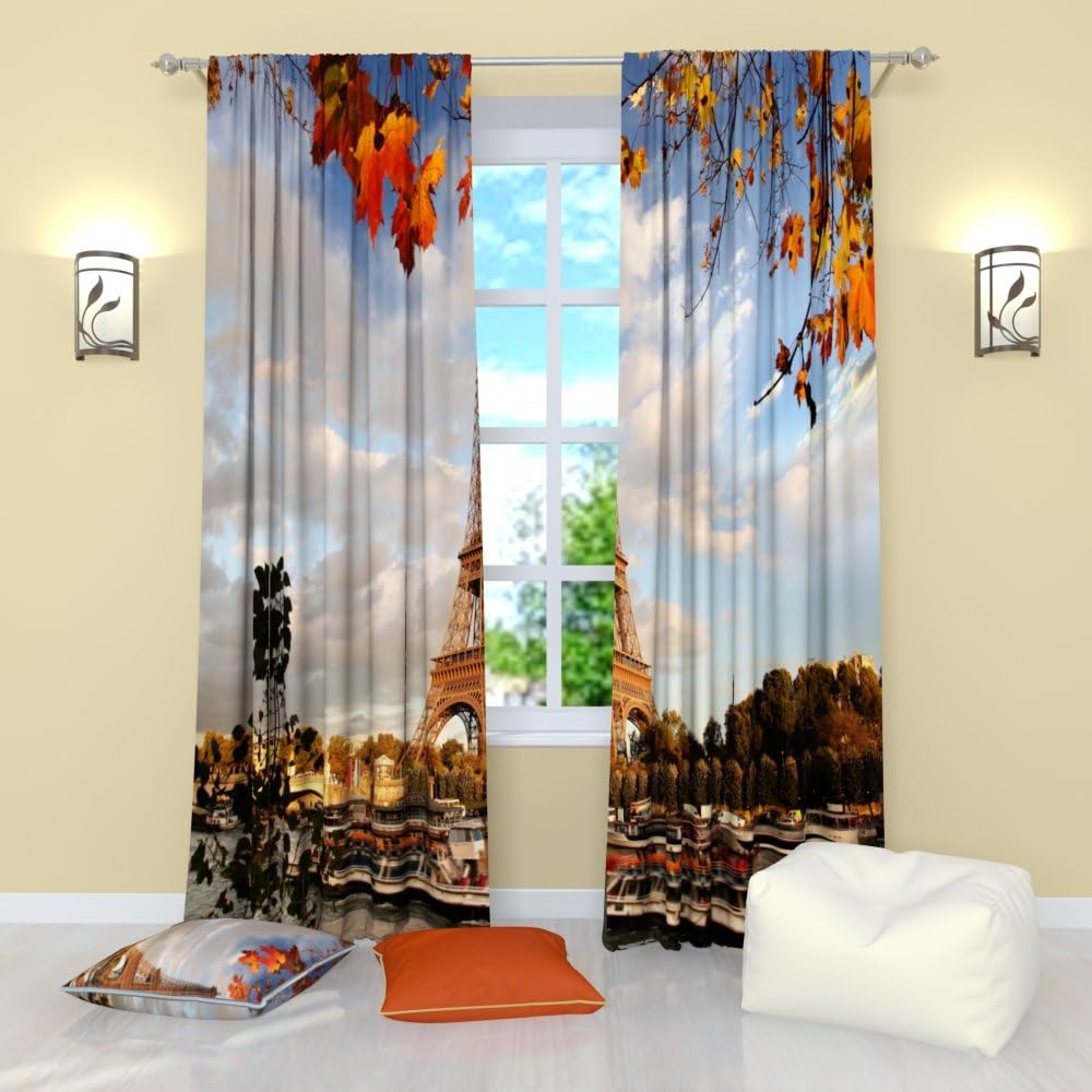 Factory4me Paris Curtains Autumn Paris Window Curtain Set of 2 Panels Each W52 x L96 Total W104 x L96 inches Drapes for Living Room Bedroom Kitchen