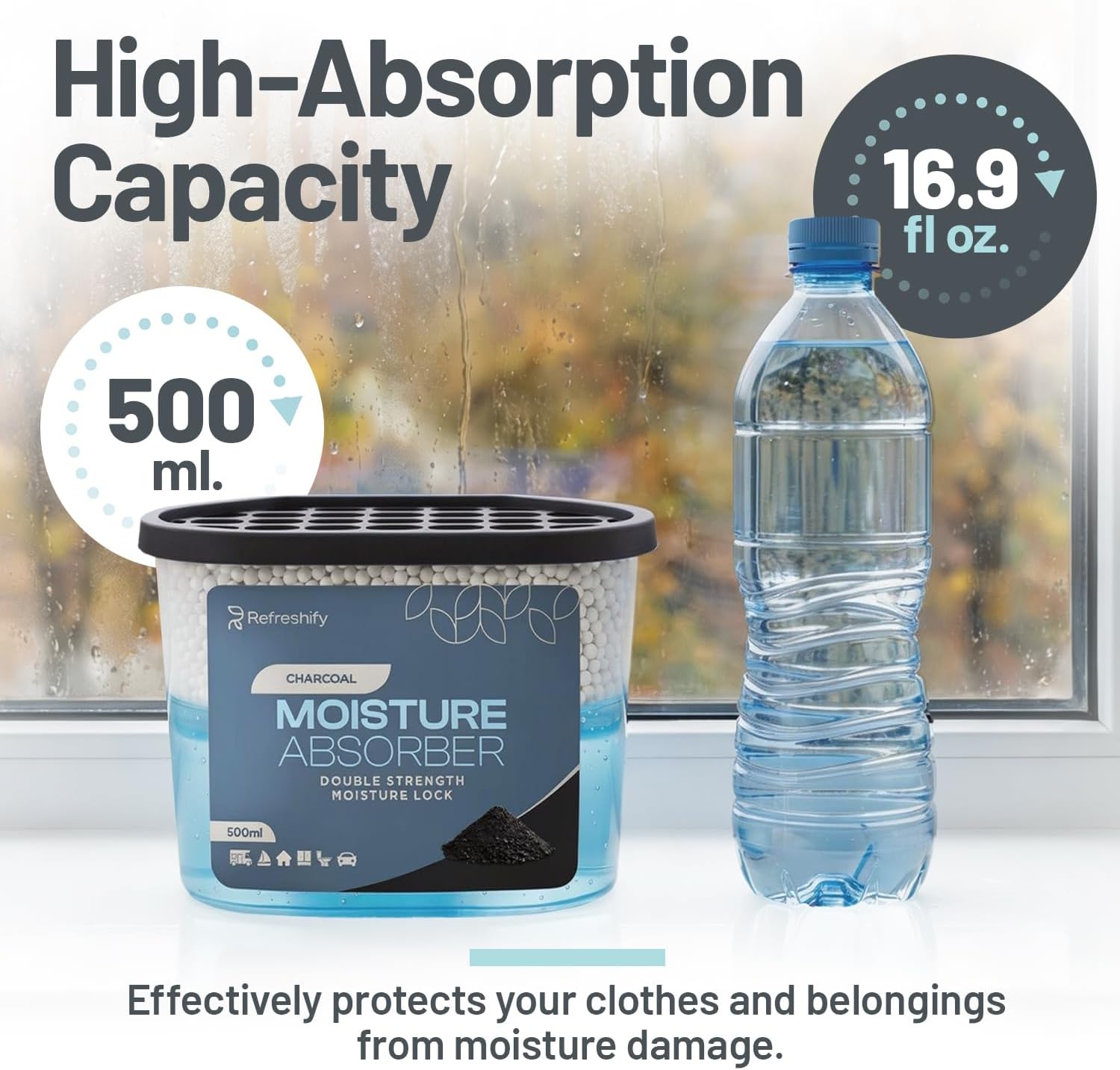 Premium Moisture Absorbers and Dehumidifier Tubs – High-Efficiency Closet Dehumidifier and Dehumidifier for Car, Odor Control Charcoal, 12 Pack, 7.5 Oz