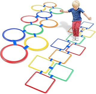 Woanger 2 Sets of Hopscotch Outdoor Squares 20 Pcs Hopscotch Ring Game with 30 Pcs Connectors Outdoor Indoor Obstacle Cour...