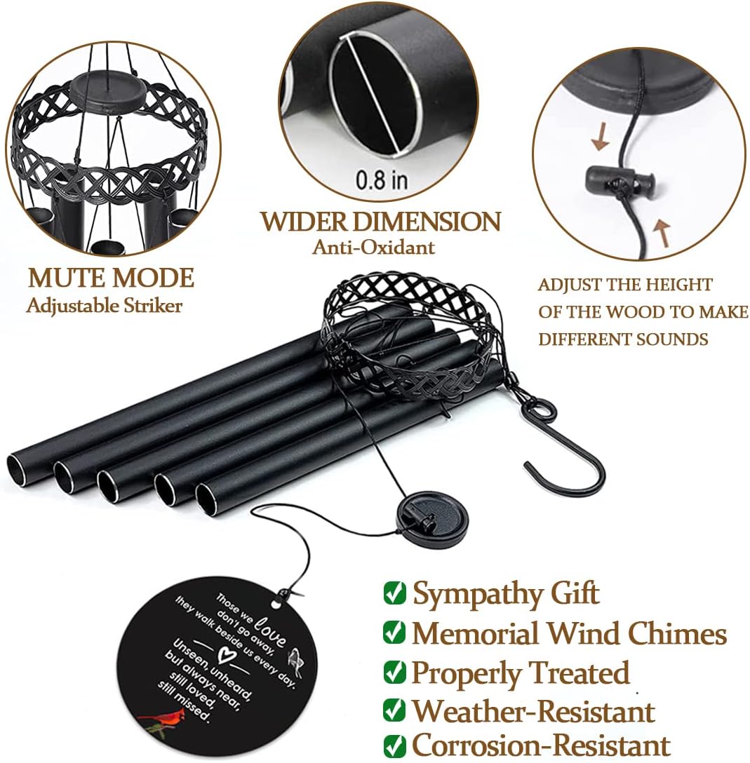 Cardinal Memorial Wind Chimes for Outside,Sympathy Windchime for Loss of Loved One,Sympathy Memorial Gifts in Memory of Mother Father Mom Husband Dad Son,Bereavement Wind Chimes Outdoor Deep Tone