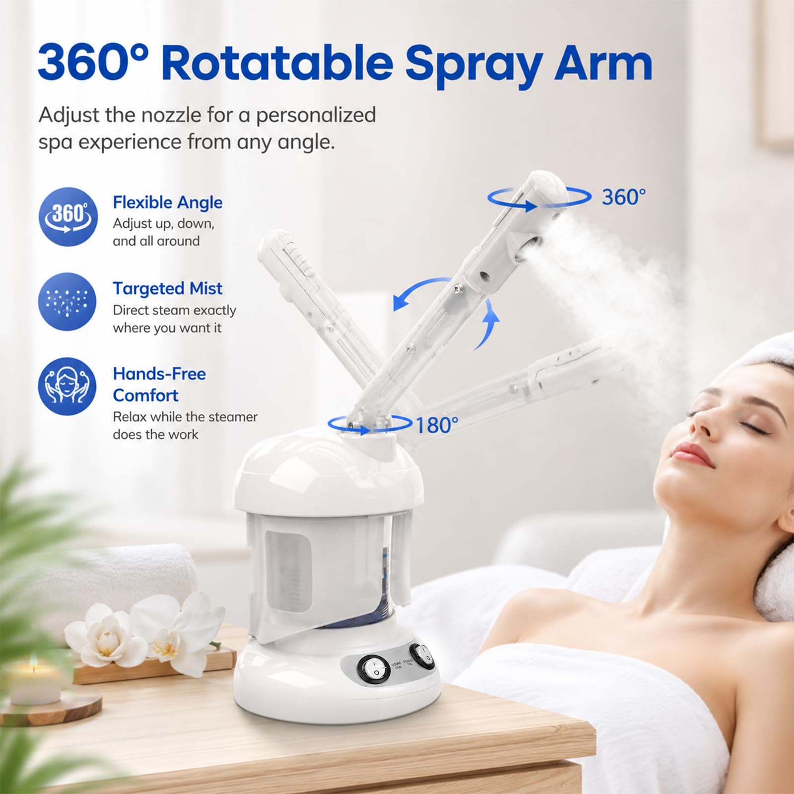 Vaporizzatore per il viso, sauna facciale nano ionico, umidificatore caldo, vapore viso caldo, vapore viso per spa, sauna domestica o salone, spray girevole a 360°