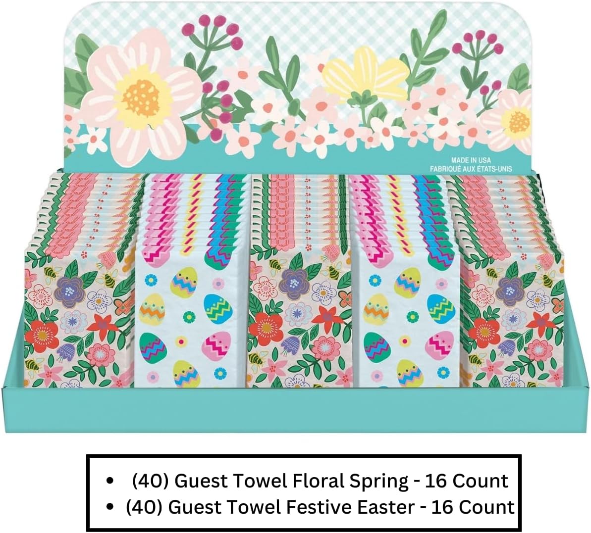 Assorted Designs Guest Towels Shelf Display - 8" x 4", (640 Floral Spring & 640 Festive Easter) Premium Quality & Absorbent Paper Napkins - Perfect For Parties & Themed Events