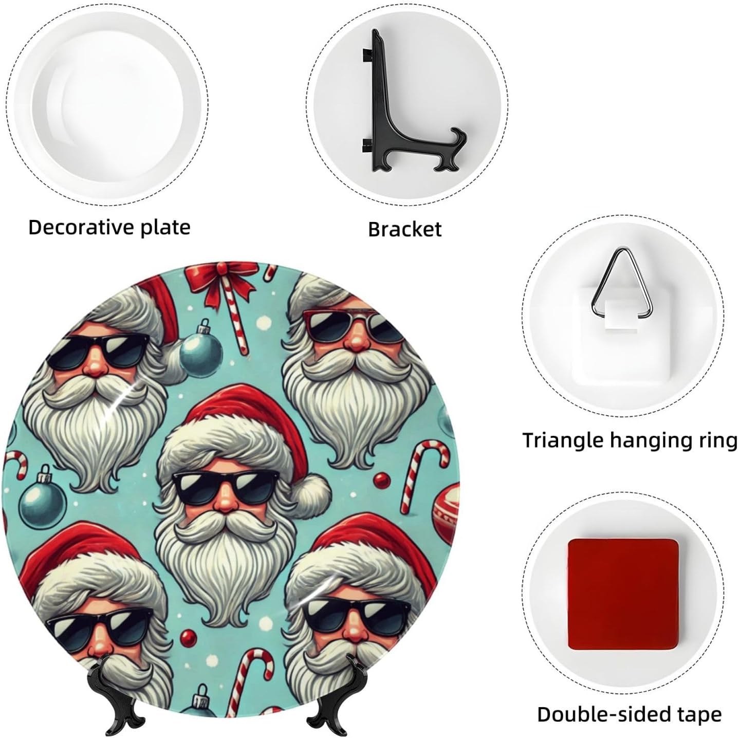 Handsome-Santa-Claus 10 Inch Decorative Plate With Stand, Elegant Display Wall Plate For Home Decor