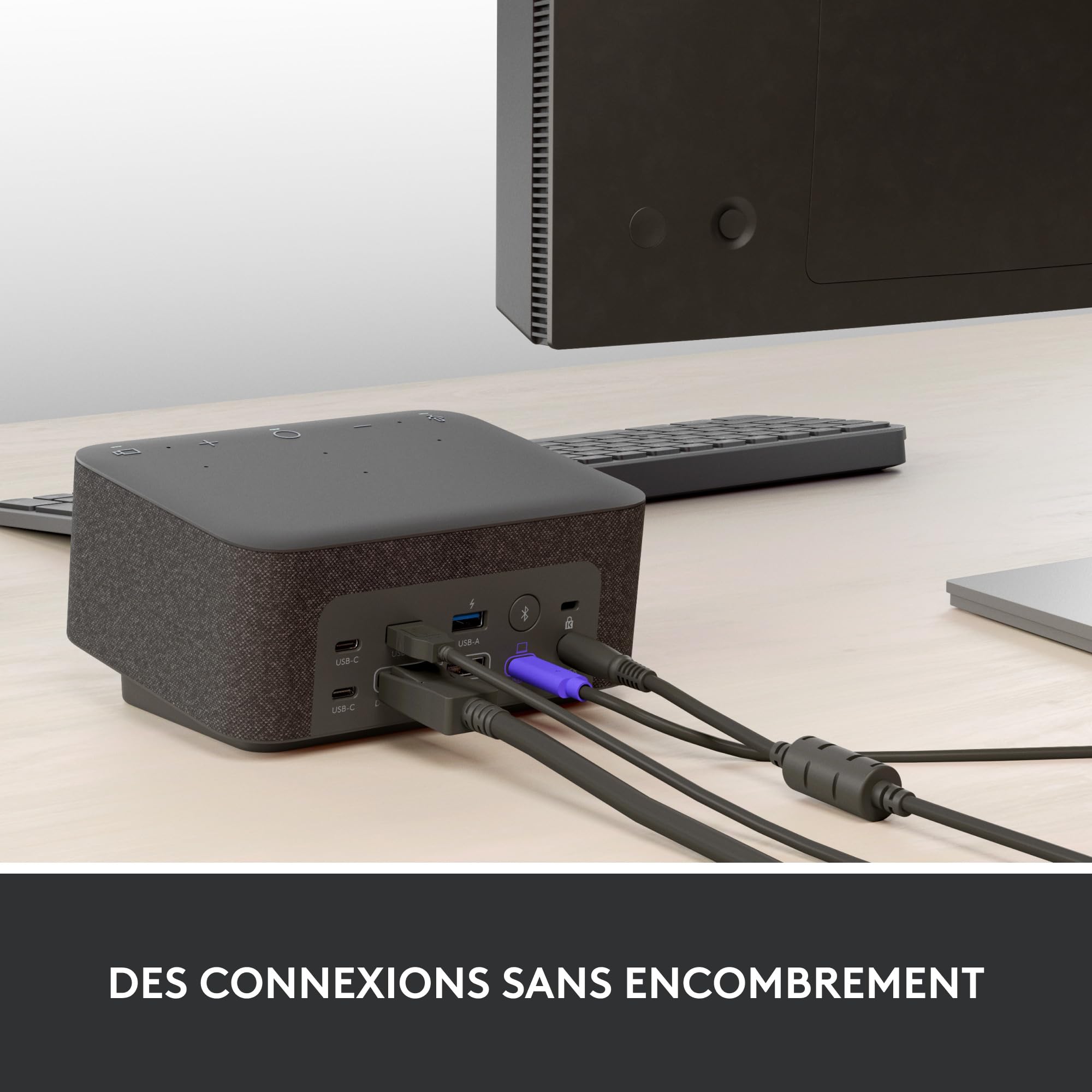 Logitech - Logi Dock, Station d'accueil pour Ordinateur Portable USB-C Tout-en-Un, Téléphone de conférence, Réduction de Bruit, Bluetooth, Windows/macOS, certifié pour Zoom, Google Meet - Graphite