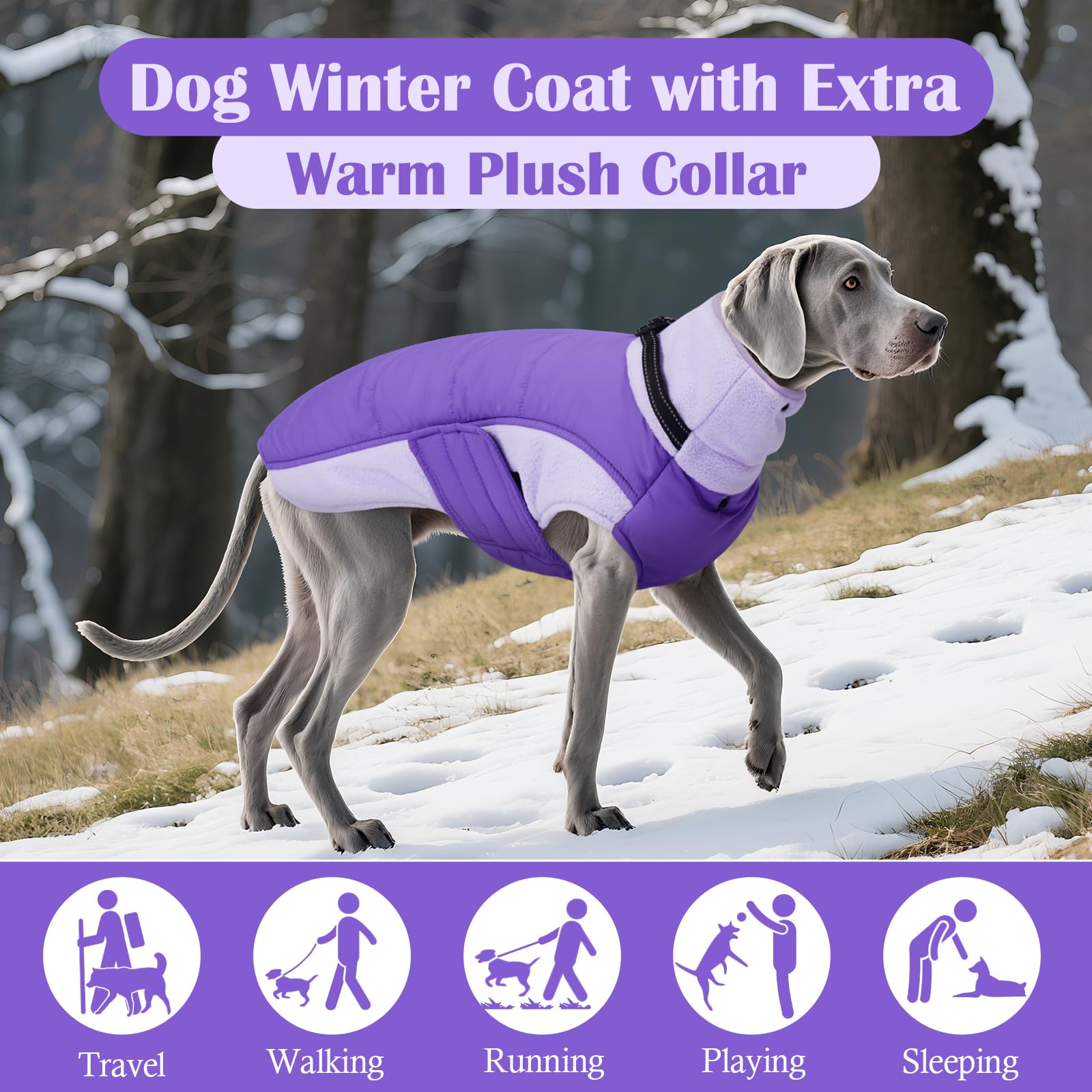 DENTRUN Cappottino per cani con imbracatura integrata, extra caldo, foderato in pile, impermeabile e antivento, nastro magico regolabile, adatto per pastore tedesco, husky, rosso, XXL