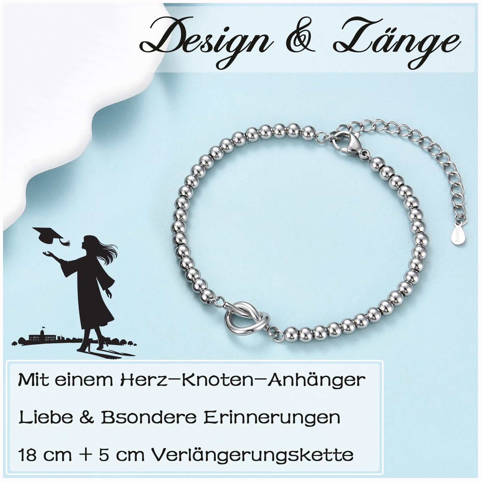 EYQV Beste Freundin Geschenke, Liebvolles Abschluss Geschenk für Mädchen, Herz-Knoten Armband für Tochter Schwester zum Abi Schulabschluss, Geschenkideen für beste Freundin zum Geburtstag Weihnachten