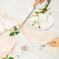 Vista 2 de Juego de cuchillo y servidor personalizado para pastel de boda, juego de corte de pastel grabado, cortador de pastel plateado, cuchillo de pizza