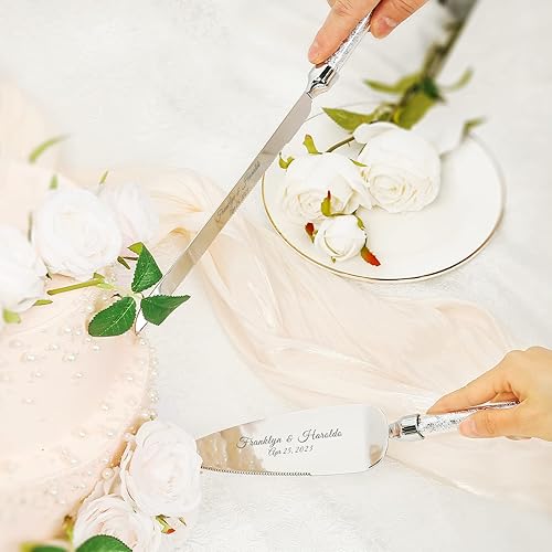 Miniatura 2 de Juego de cuchillo y servidor personalizado para pastel de boda, juego de corte de pastel grabado, cortador de pastel plateado, cuchillo de pizza,