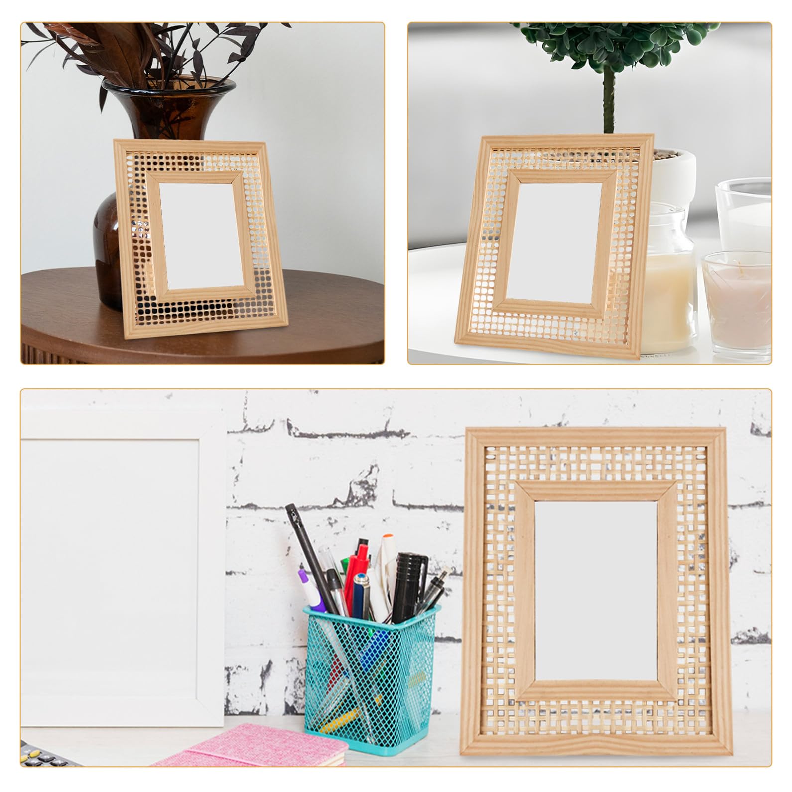 Cornice per Foto Intrecciata in Legno Boho 13x18 Cm Cornice da Tavolo e Parete Portafoto Decorativo per Casa e Famiglia Rustica per Esposizione Fotografica