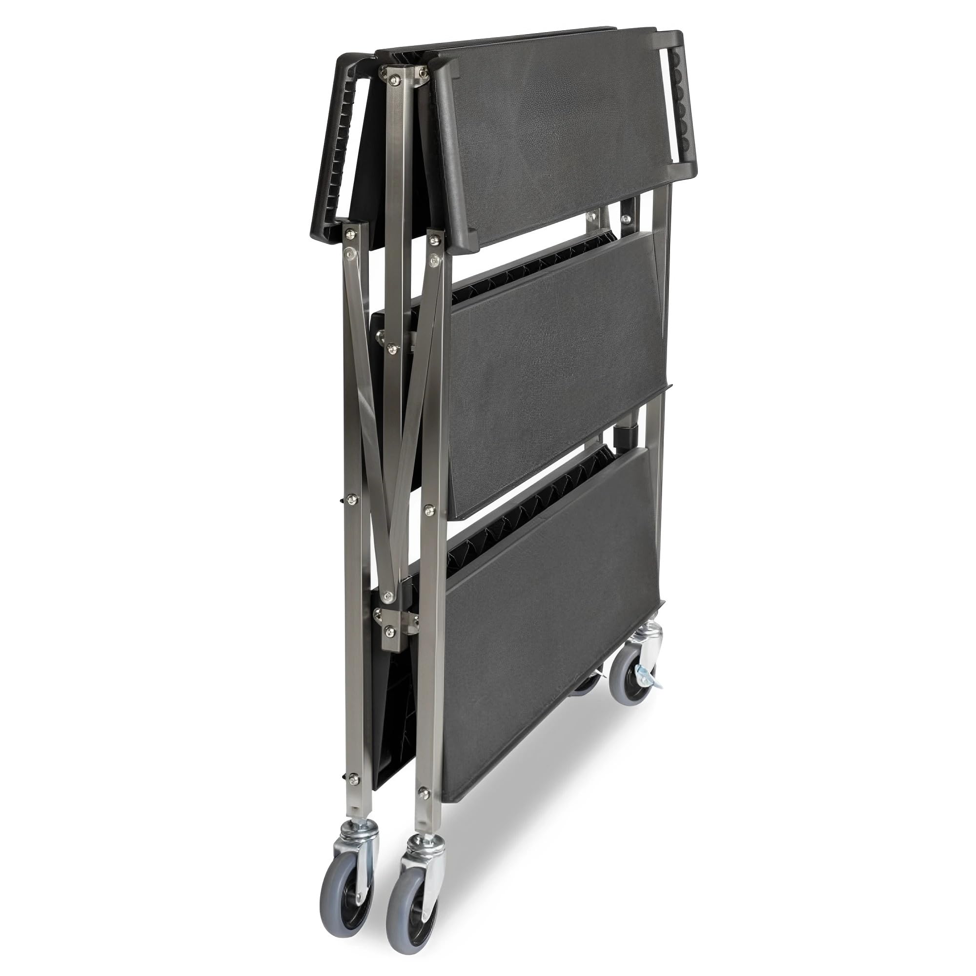 MBH Carrello di servizio pieghevole professionale inox con 3 ripiani per alberghiera. Carrello di trasporto industriale in acciaio inox per bar e ristorante