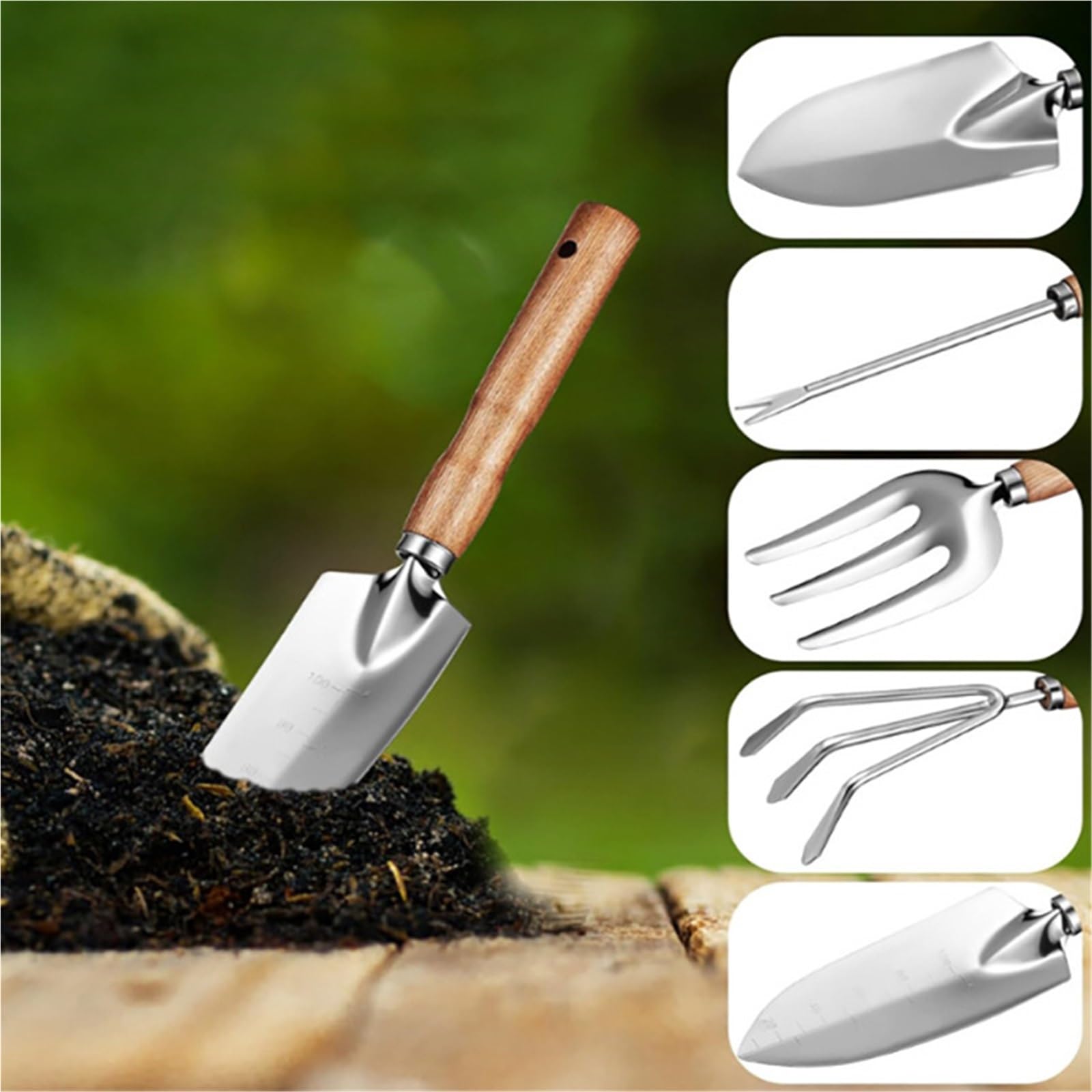 Handgabel Gartenwerkzeug-Set: Schaufel for Graben, Gartenkelle for Rasenmähen, Spaten aus Edelstahl mit Holzgriff for, Jäten und Pflanzen