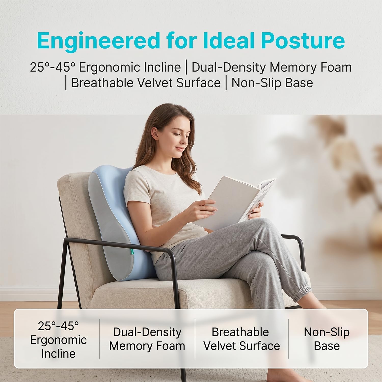 Memory Foam Wedge Pillow, Multi-Position Support Pillow for Neck and Waist (Blue)