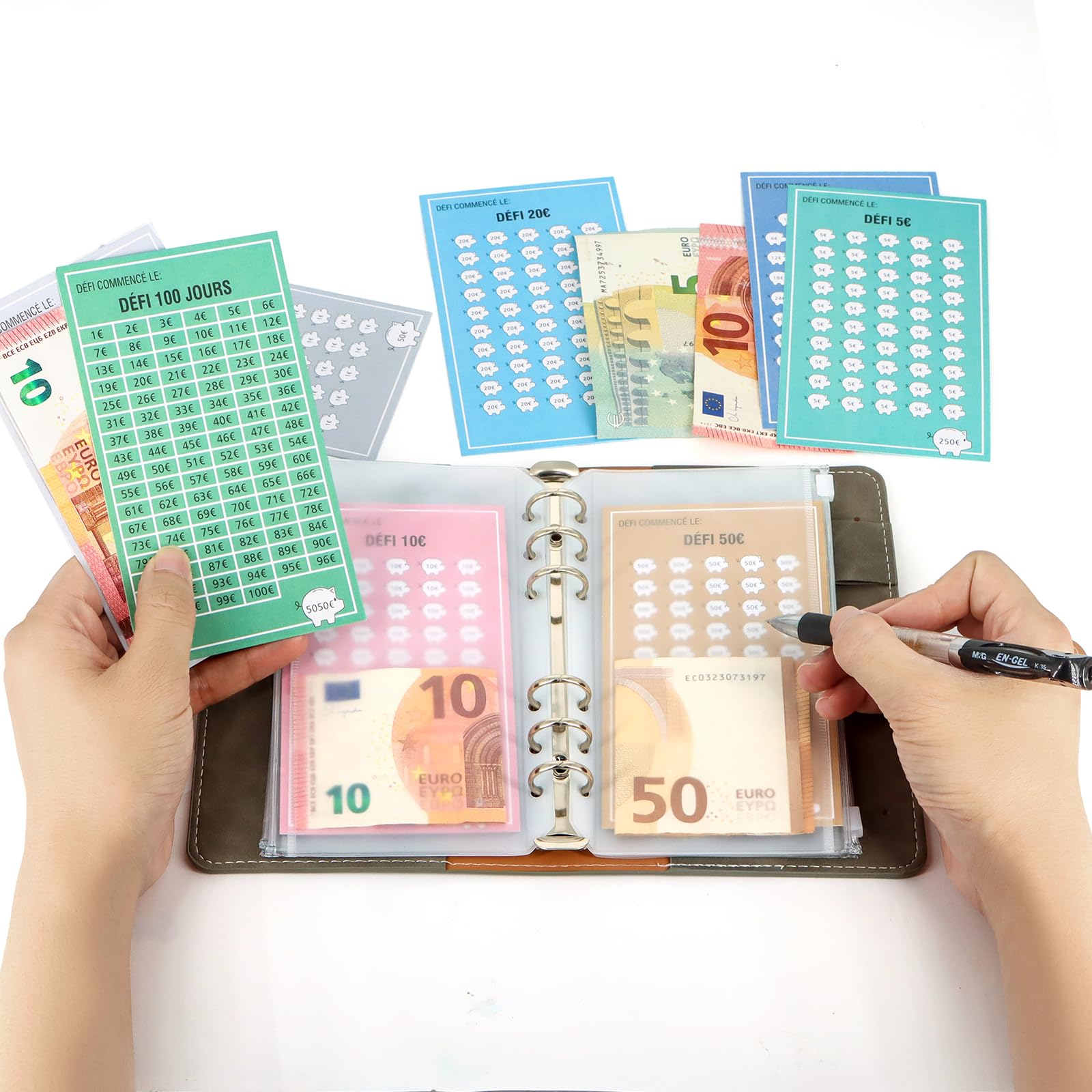 Planificateur Budget A6 ELAKIRI | 10 Enveloppes + 24 Feuilles | Cuir PU | Gestion Finances Personnelles