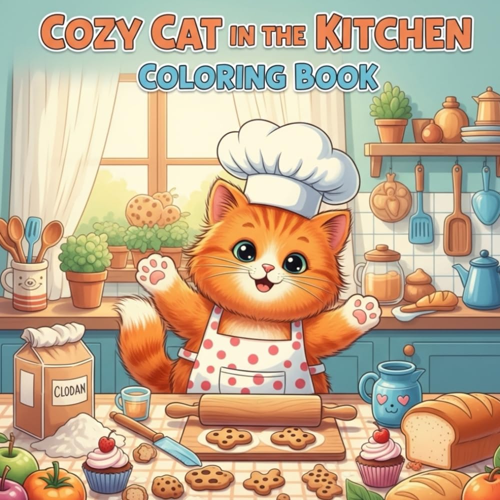Cozy Cat in the Kitchen: Cute Coloring Book for Adults, Teens, and Kids with Easy and Simple Designs for Relaxation