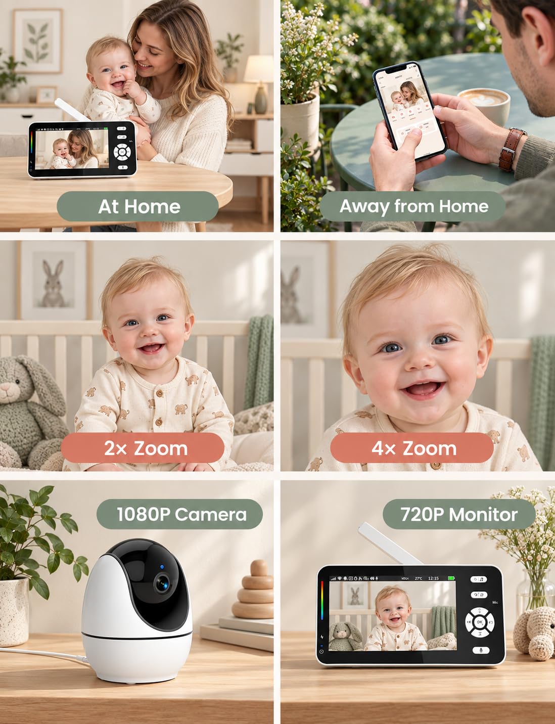 OBVHNUA Baby Monitor 3500mAh WiFi 4,3'' IPS con Telecamera, App, VOX