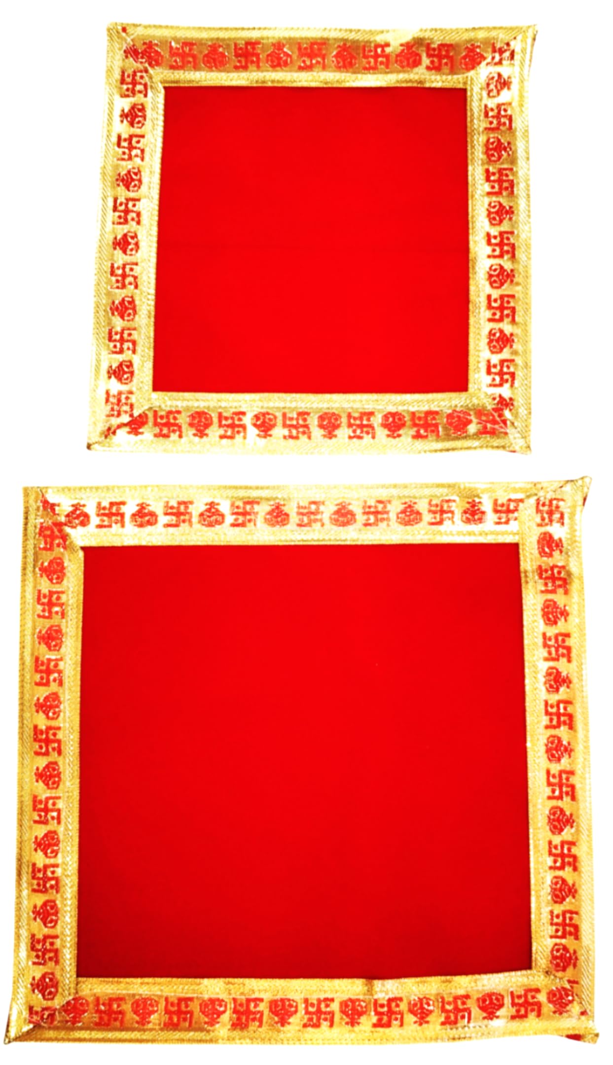 RED Fine Velvet Cloth 2 Pooja Chowki Asan for God Idols Puja Aasan for Ladoo Gopal Ganesha GaneshJI Idols - ZARI Border | One Each - 10 X 10 Inch and 12 X 12 Inch-image-38