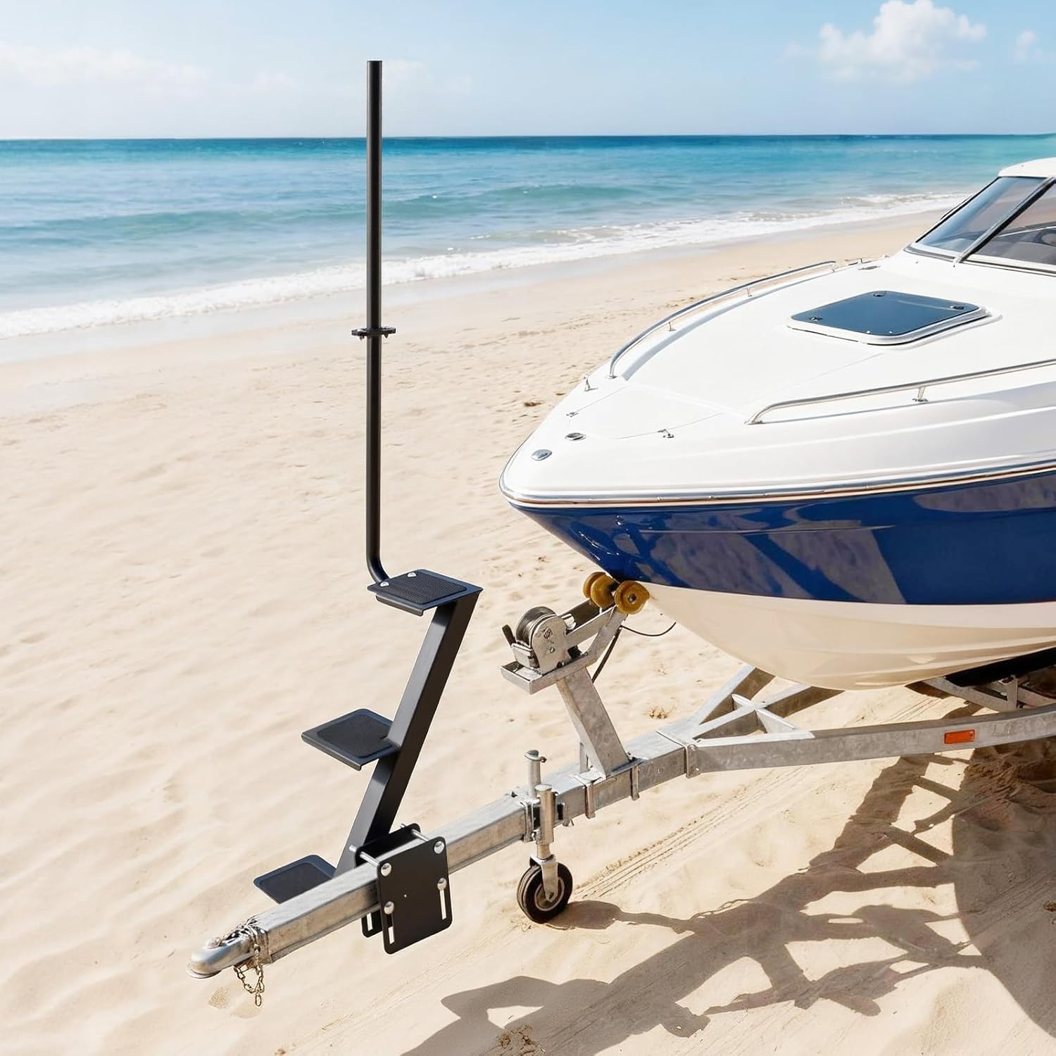 VEVOR Boat Trailer Steps, 3-Step, Heavy-Duty Boat Trailer Steps with Handle, Non-Slip Surface, 3 Mounting Angle Options, Carbon Steel Ladder Suitable for 3" x 3"/3" x 5"/4" x 4" Frame, Side Mounting