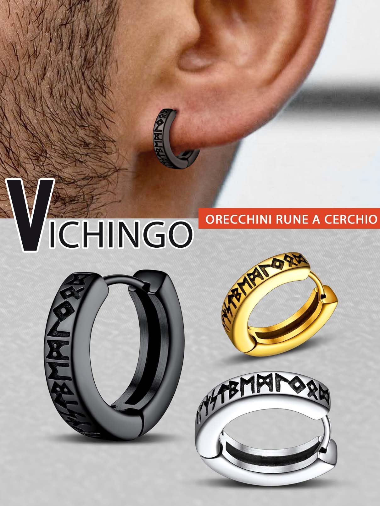 FaithHeart Uomo Donna Orecchini Cerchio di Rune Vichinghe Rune Celtiche Orecchini Cerchio Argento 925 / Acciaio Inox Antiallergico con Onice Gioielli Amuleto Nordico