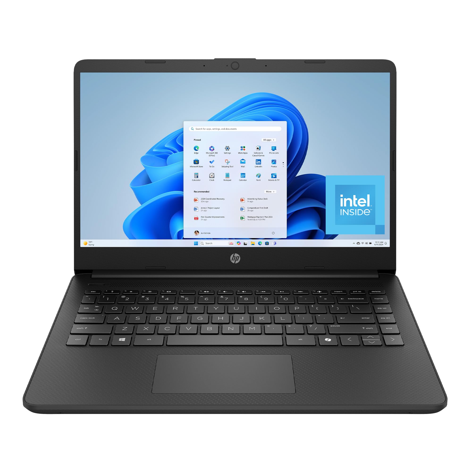 HP 14 inch Laptop, HD Display, Intel N150, 4 GB RAM, 128 GB UFS, Intel Graphics, Windows 11 Home, Includes a 1-Year Microsoft 365 Personal Subscription. Jet Black, 14-dq6199nr