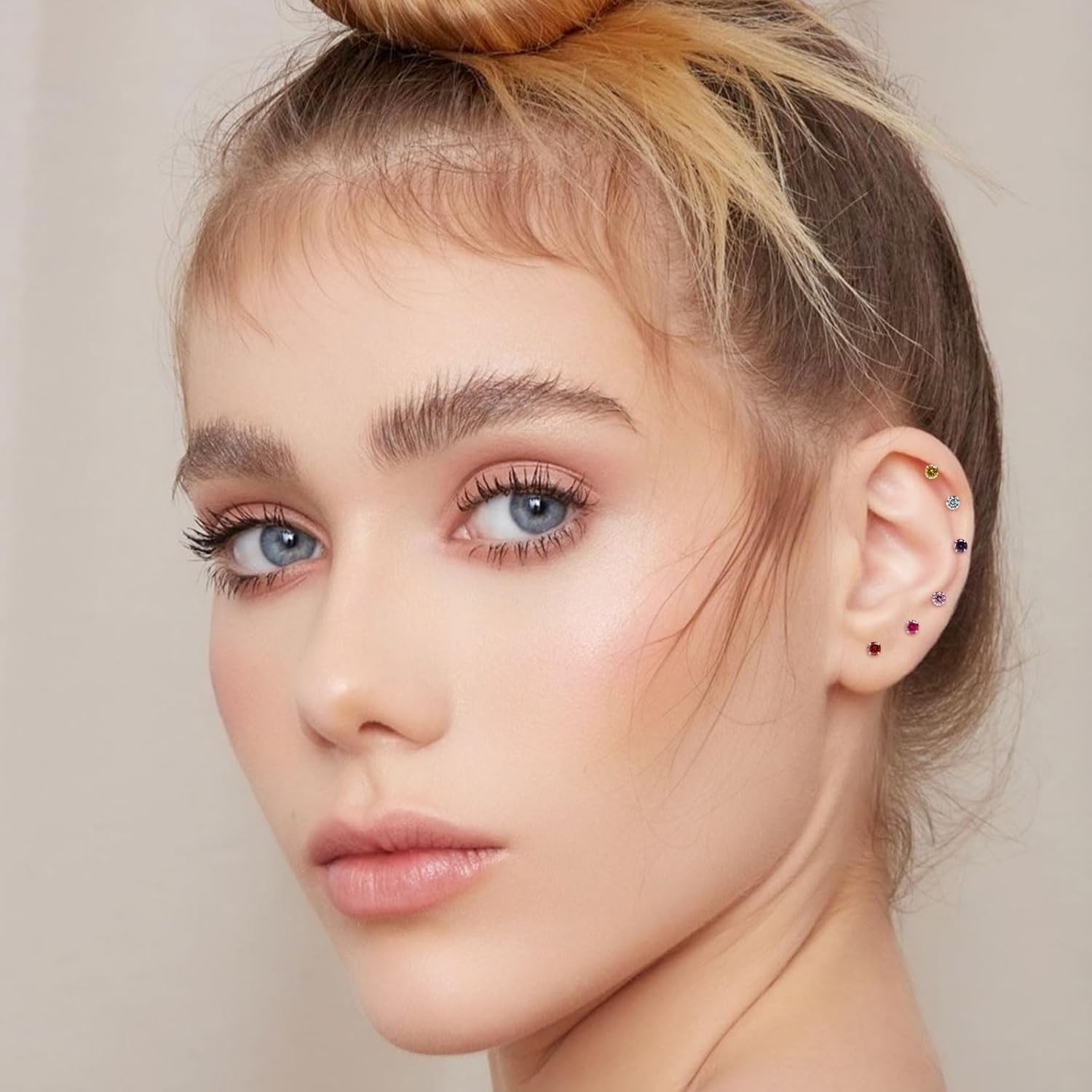 Round Cubic Zirconia Stud Earrings for Women Girls, 4mm Birthstone Stud Earrings Hypoallergenic Flat Back Stud Earrings Stainless Steel Cartilage Earrings Brilliant Handmade Screw Back Earrings - Image 4