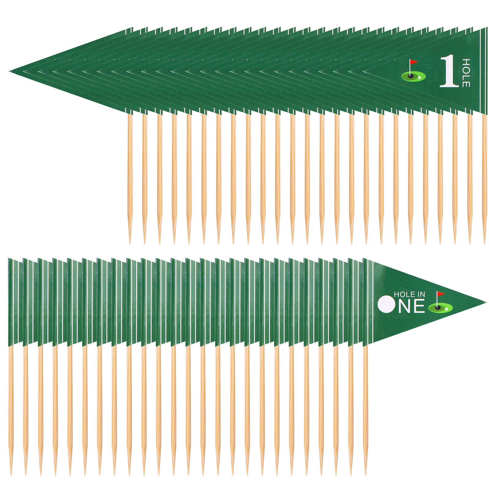 50pcs Golf Themed Toothpick Flags, Hole in One 1st Birthday Golf Cocktail Picks Mini Stick Cake Toppers Flags Mini Golf Flags Toothpicks for Cupcake Party Bar Food Decorations(Style 1)