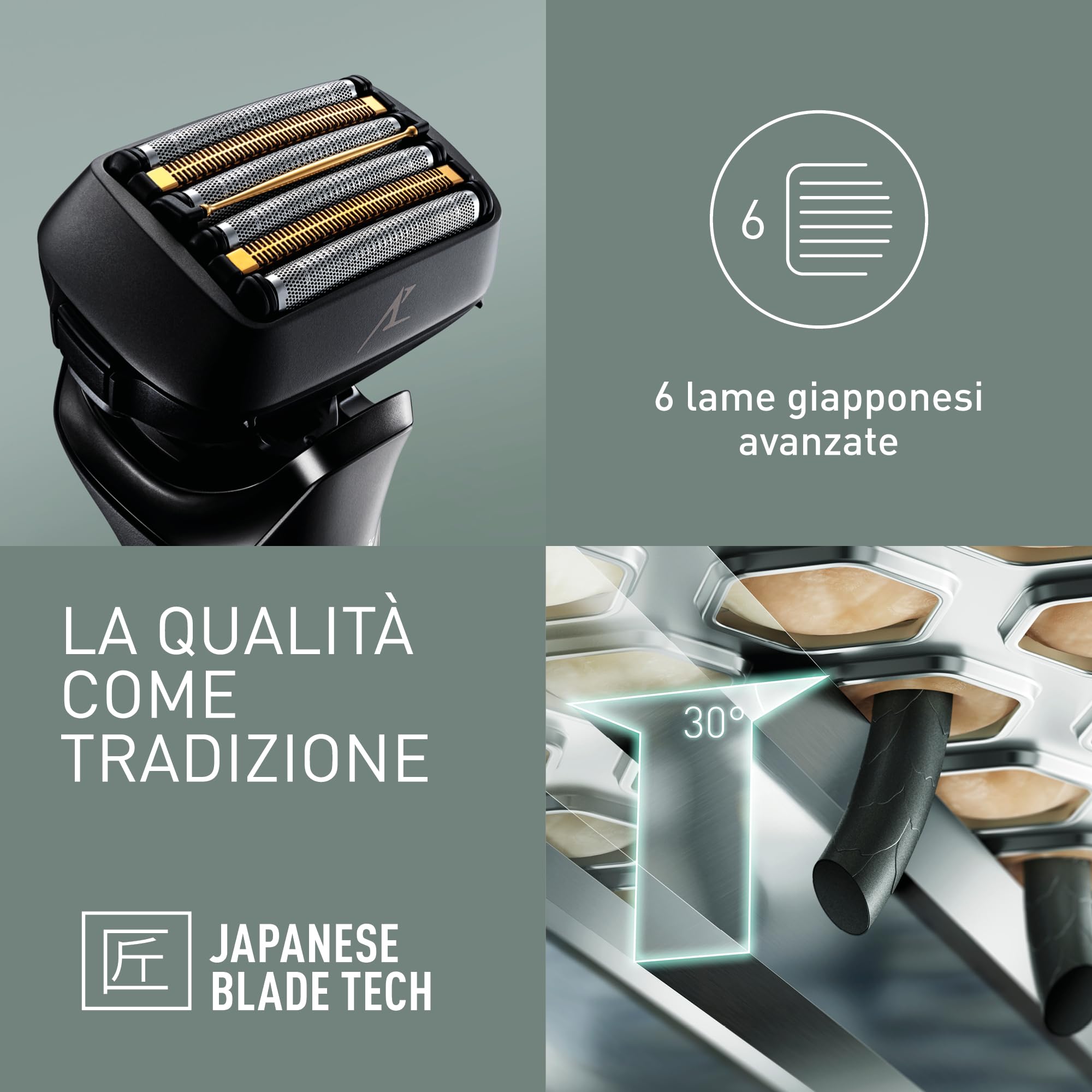 Panasonic Series 900+ ES-LS6A Rasoio Elettrico da Uomo a 6 Lame Wet & Dry, Rasoio Elettrico con Sensore Barba Sensibile, Sistema di Pulizia Automatica e Ricarica