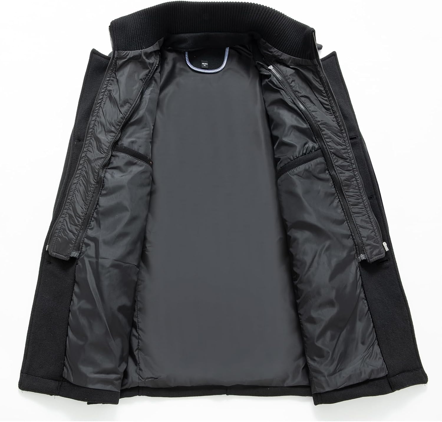 INVACHI Men's Wool Blend Coat Warm Winter Trench Coat with Detachable Soft Scarf Single Breasted Pea Coat - Image 4