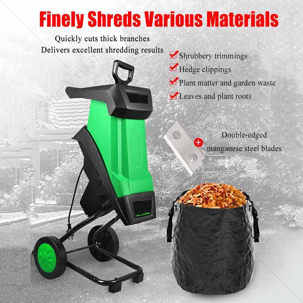 Trituradora De Jardín Eléctrica Portátil, Bolsa 50l +30mcable | 2400w,4500rpm,Doble Cuchilla,Entrada De Alimentación Multicalibre,Protección Sobrecarga,Fácil Mover,Para Ramas Y Hojas