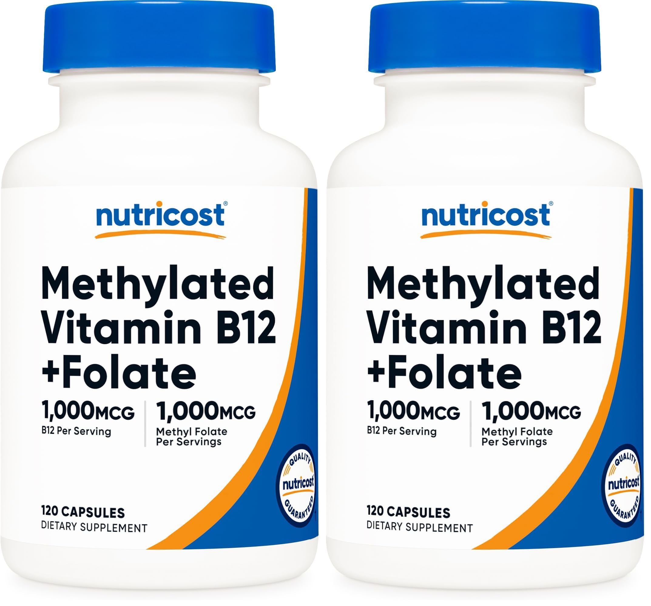 Nutricost Methylated Vitamin B12 + Folate Supplement (2,000 mcg) 120 Caps (Pack of 2) 120 Count (Pack of 2)